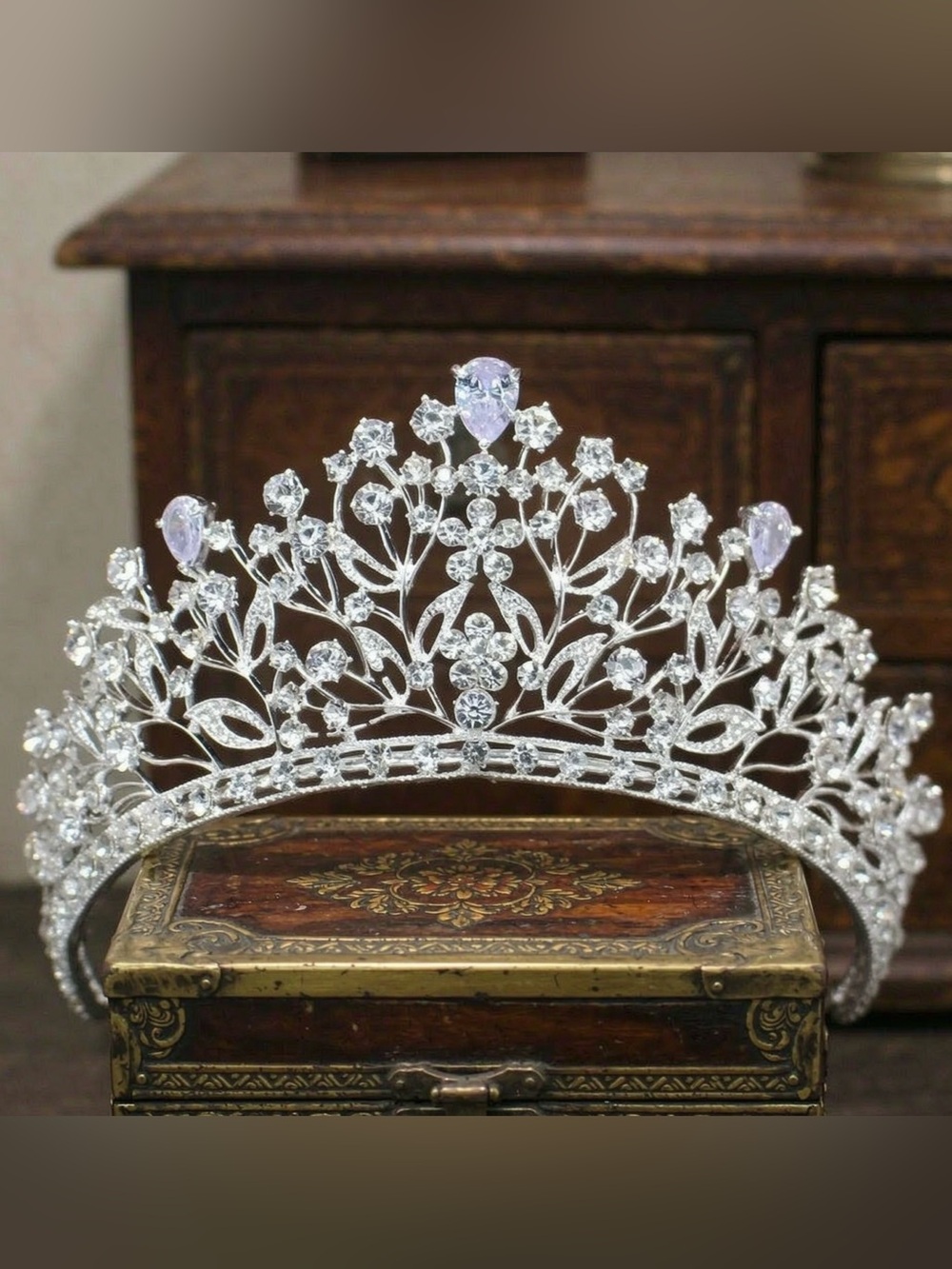 Silver Crystal and Light Lavender Tiara - Elegant Hair Accessory
